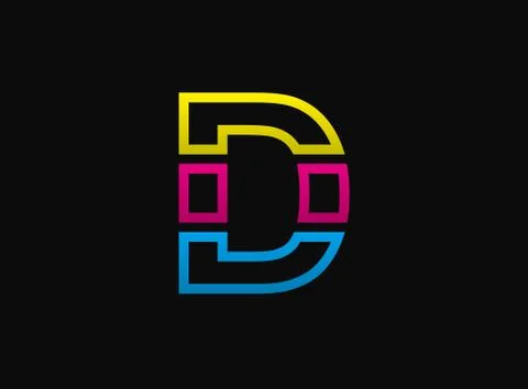 D letter logo, vector desing font .Dynamic cmyk split blue, pink, yellow colo イラスト素材