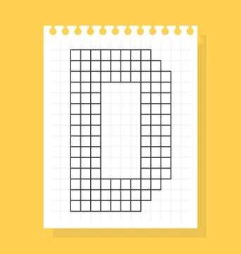 D letter on notepad sheet of squared paper, made of squares. Vector illustrat Stock Illustration