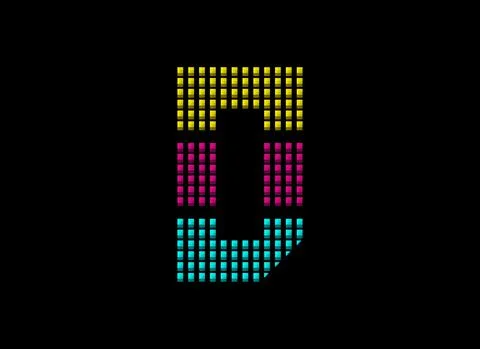 D letter vector desing, cmyk color font logo. Dynamic split pink, yellow, blu イラスト素材