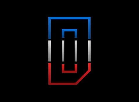 D letter vector desing, outline stroke font logo. Dynamic split grey,  blue c イラスト素材