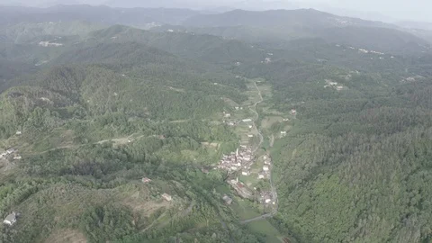 D-Log. Italy. Forest covered mountains and villas. The territory of Pignone in Stock Footage 123954864
