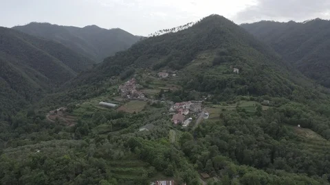 D-Log. Italy. Forest covered mountains and villas. The territory of Pignone in Stock Footage 123955557