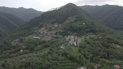 D-Log. Italy. Forest covered mountains and villas. The territory of Pignone in Stock Footage 123955705