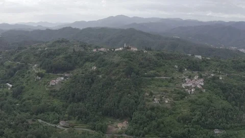 D-Log. Italy. Forest covered mountains and villas. The territory of Pignone in Video stock 123956207