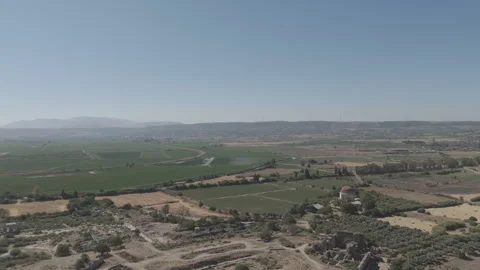 D-Log M. Balat, Turkey. Panoramic aerial view of Miletus Theatre complex with Stock Footage 321325522