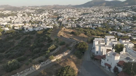 D-Log M. Bodrum, Turkey. Aerial view of luxurious white villas terraced on Stock Footage 319520212