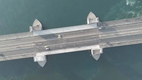 D-Log M. Istanbul, Turkey. Top down aerial view of Galata Bridge crossing Golden Stock Footage 315423670
