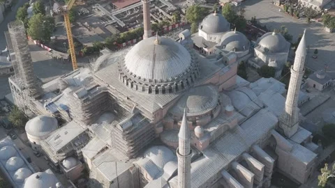 D-Log M. Istanbul, Turkey. Close-up aerial drone view of Hagia Sophia Mosque in Stock Footage 315483482