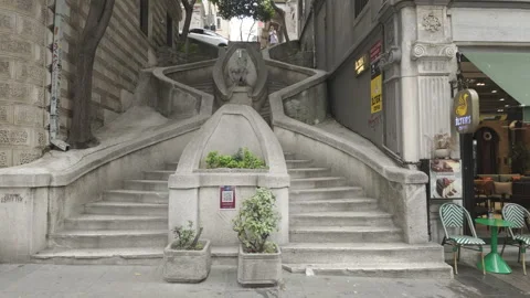 D-Log M. Istanbul, Turkey. View from below of almost empty Camondo Stairs, Stock Footage 333177467