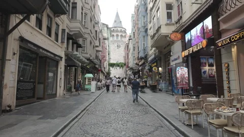 D-Log M. Istanbul, Turkey. Galata Tower, medieval cylindrical stone structure Stock Footage 334992766