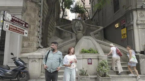 D-Log M. Istanbul, Turkey. Camondo Stairs, curving stone steps in an elegant Stock Footage 334992821
