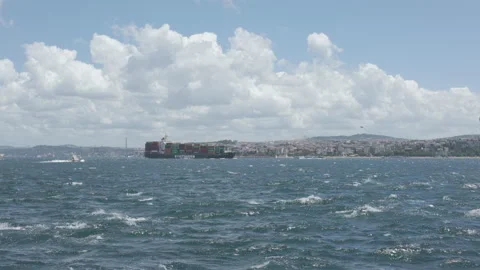 D-Log M. Istanbul, Turkey. EVER COZY container ship of Evergreen line, fully Stock Footage 339764543