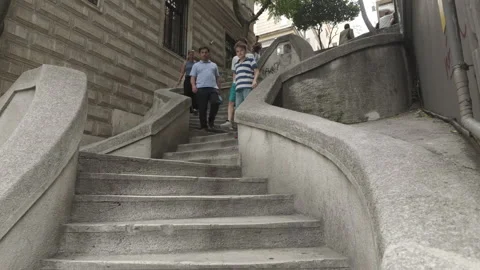 D-Log M. Istanbul, Turkey. The historic Camondo Stairs, twin curved stone arms Stock Footage 339764561