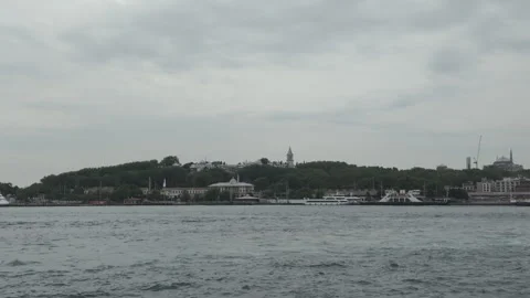 D-Log M. Istanbul, Turkey. Large cruise ship docked at Kiyi Seridi shoreline, Stock Footage 339764567