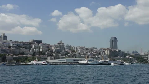 D-Log M. Istanbul, Turkey. Kabatas ferry pier on the European shore, docked Stock Footage 339764633