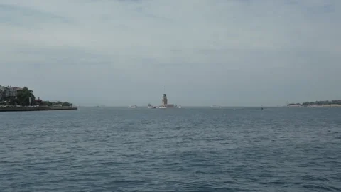 D-Log M. Istanbul, Turkey. Maiden's Tower on its Bosphorus islet, viewed from Stock Footage 339764754