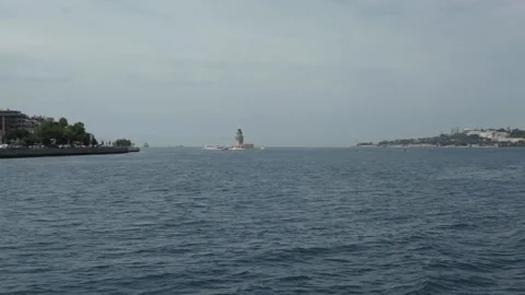 D-Log M. Istanbul, Turkey. Maiden's Tower rising from the Bosphorus, stone tower Stock Footage 339764766