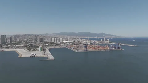D-Log M. Izmir, Turkey.Container yard and large cranes at Izmir Port for Stock Footage 318641222