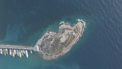 D-Log M. Kusadasi, Turkey. Detailed view of Pigeon Islands architecture. Shot of Stock Footage 320035617