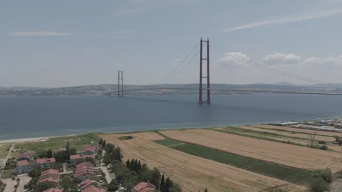 D-Log M. Lapseki, Turkey. 1915 Canakkale Bridge Aerial View on Sunny Day, Drone Stock Footage 317482440