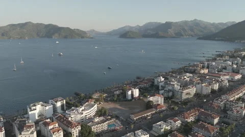 D-Log M. Marmaris, Turkey. Aerial drone flight over Marmaris city showing Stock Footage 320150978
