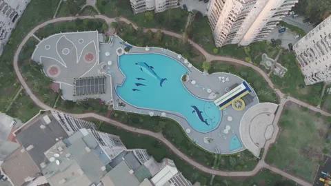 D-Log M. Mersin, Turkey. Drone view of residential apartment complex with blue Stock Footage 321445721