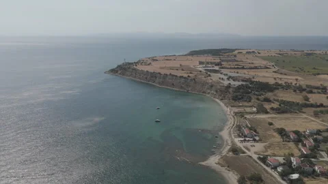 D-Log M. Seddulbahir, Eceabat, Turkey. Panoramic aerial view of Helles Memorial Stock Footage 318631332