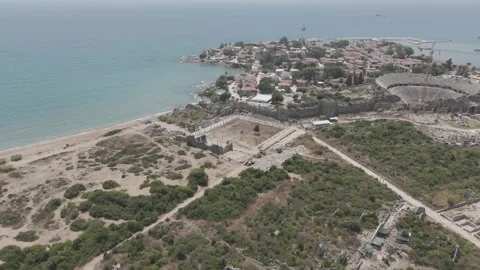 D-Log M. Side, Manavgat, Turkey. Panoramic aerial view of Agora Square Stock Footage 320625137