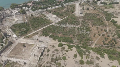 D-Log M. Side, Manavgat, Turkey. Ancient Byzantine Hospital, Colonnaded Road, Video stock 323222736