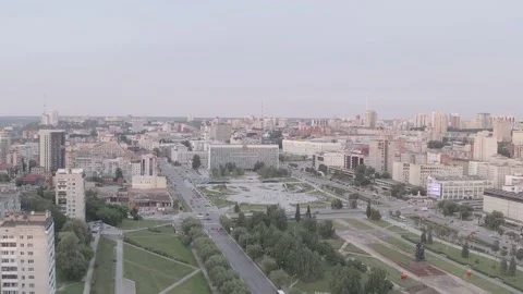 D-Log. Perm, Russia. Flight over Park City Esplanade and the building of the Stock-Footage 140006495
