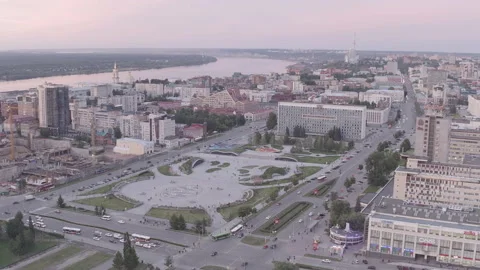 D-Log. Perm, Russia. Perm City Center - Park City Esplanade. Perm Territory Stock Footage 140007964