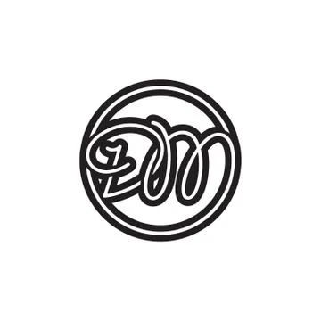 D M circle line script letter logo design vector Stock Illustration