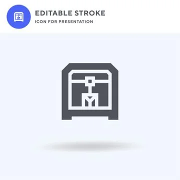 D Printer icon vector, filled flat sign, solid pictogram isolated on white, logo Illustrazione stock