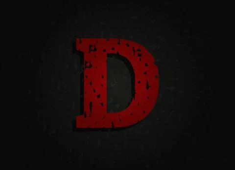 D vector letter made of grunge texture. Insane Fear brutal font. Wicked night Stock Illustration