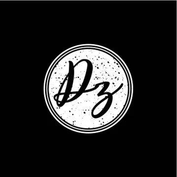 D Z Initial Handwriting In Black and White Circle Frame Design Stock Illustration