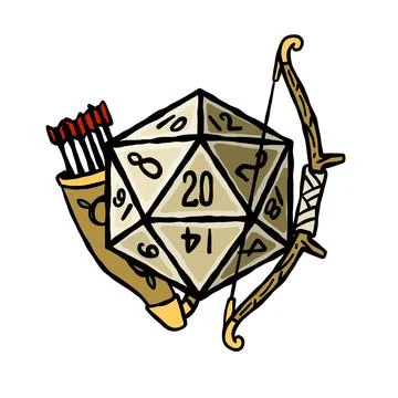 D20 dice, archery character. Stock Illustration