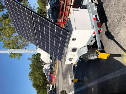 D3 EDGE security trailer with solar panel and extended mast Stock Photos