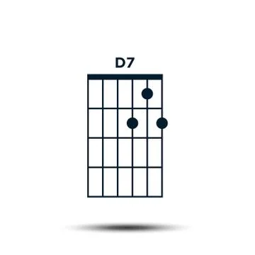D7, Basic Guitar Chord Chart Icon Vector Template Ilustração Stock