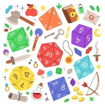 D8 D10 D12 D20 Dice for Board games, RPG dice set for table game vector Stock Illustration