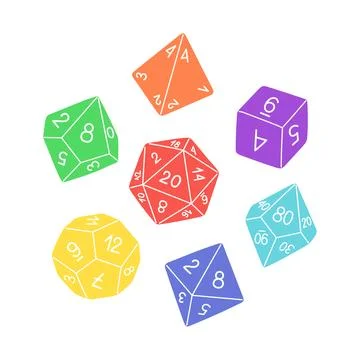D8 D10 D12 D20 Dice for Board games, RPG dice set for table game vector Stock Illustration