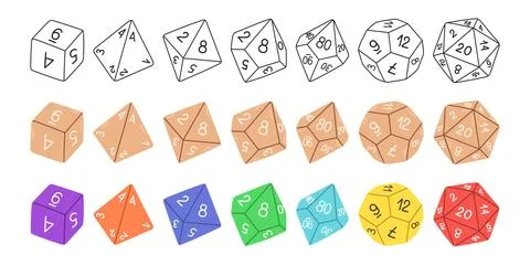 D8 D10 D12 D20 Dice for Board games, RPG dice set for table game vector Stock Illustration