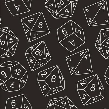 D8 D10 D12 D20 Dice for Board games seamless pattern, RPG dice set for table Stock Illustration