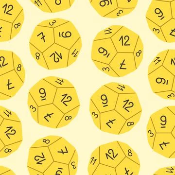 D8 D10 D12 D20 Dice for Board games seamless pattern, RPG dice set for table Stock Illustration