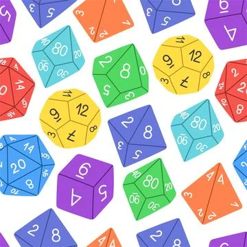 D8 D10 D12 D20 Dice for Board games seamless pattern, RPG dice set for table Illustrazione stock