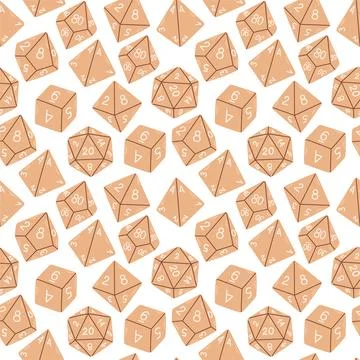 D8 D10 D12 D20 Dice for Board games seamless pattern, RPG dice set for table Stock Illustration