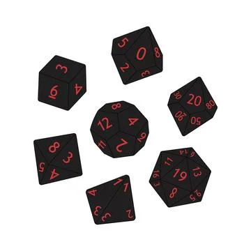 D8 D10 D12 D20 Dice for Board games. Collection of polyhedral dices with di.. Illustrazione stock