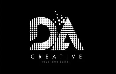 DA D A Letter Logo Design White Magenta Dots and Swoosh Stock-Illustration