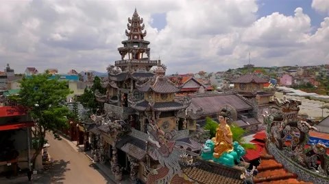 Da Lat - May 2015: Linh Phuoc Pagoda with people. 4K resolution speed up. Stock Footage 51643075