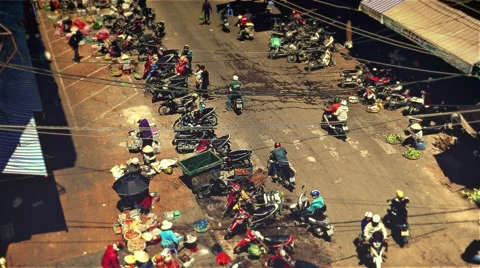 Da Lat - May 2015: Retro look street view of Da Lat market from above. 4K Stock Footage 51803894
