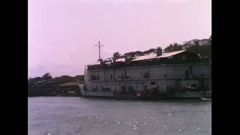 DA NANG - 1966 - Small craft and boats docked in Da Nang harbor. Haskell-class Stock Footage 312793636